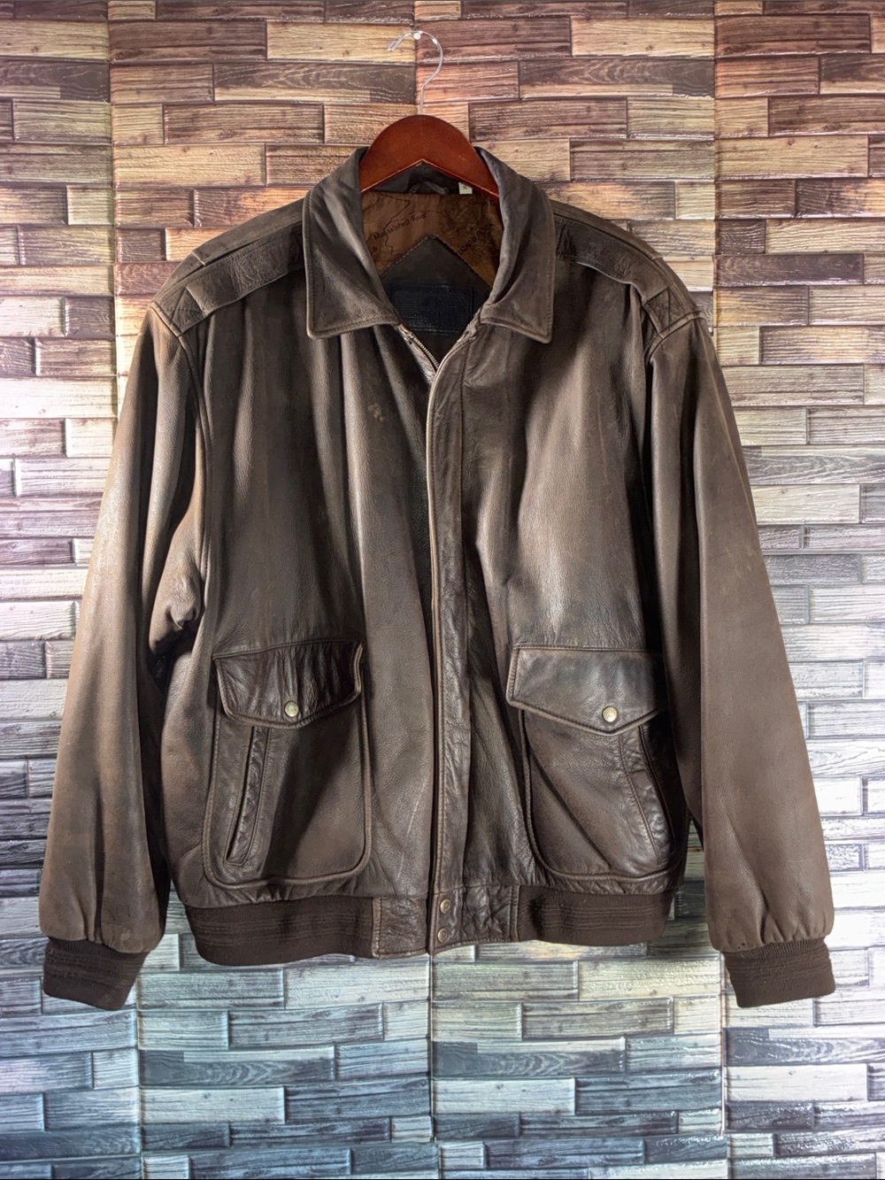VINTAGE ROUNDTREE & YORKE LEATHER BOMBER MENS JACKET BROWN SIZE XL
